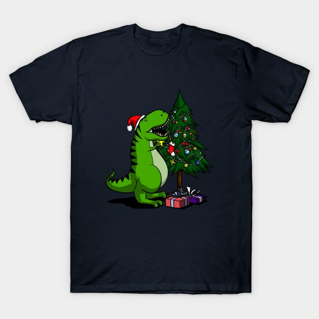 T-Rex Hates Christmas Tree Star Funny Dinosaur T-Shirt by underheaven